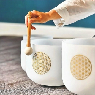 SET 3 Crystal Bowls FLOWER OF LIFE [7"-9"-11"] + 1 Funda Incluida